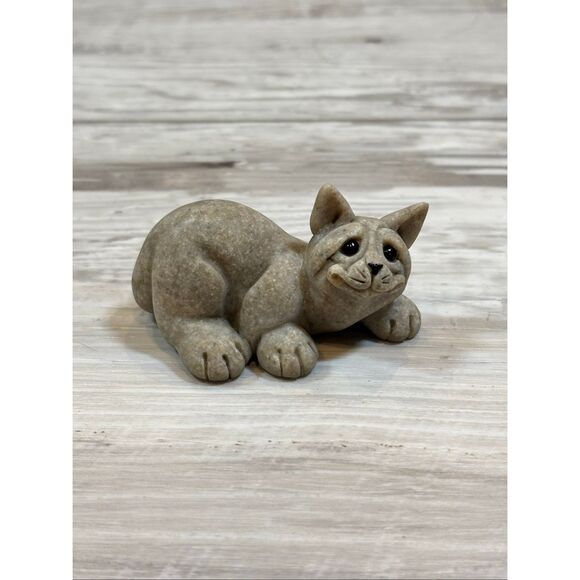Vintage Quarry Critters Cameron Cat Figurine Second Nature Design Stone Laying - Picture 1 of 11